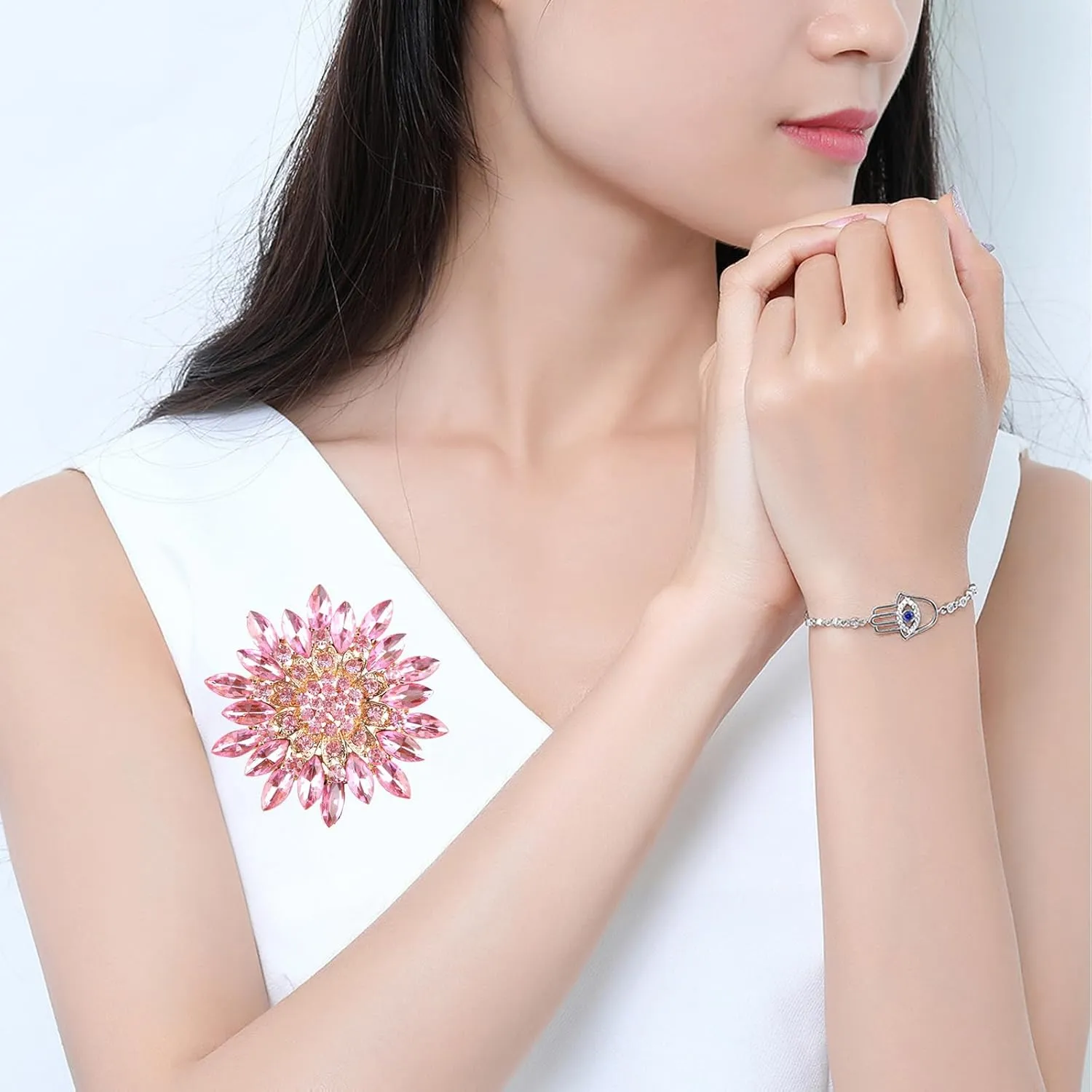 Rhinestone Sunflower Brooch Pin Red Pink Flower Brooch Stylish Crystal Brooch Elegant Clothing Hat Bag Accessories Jewerly for Women