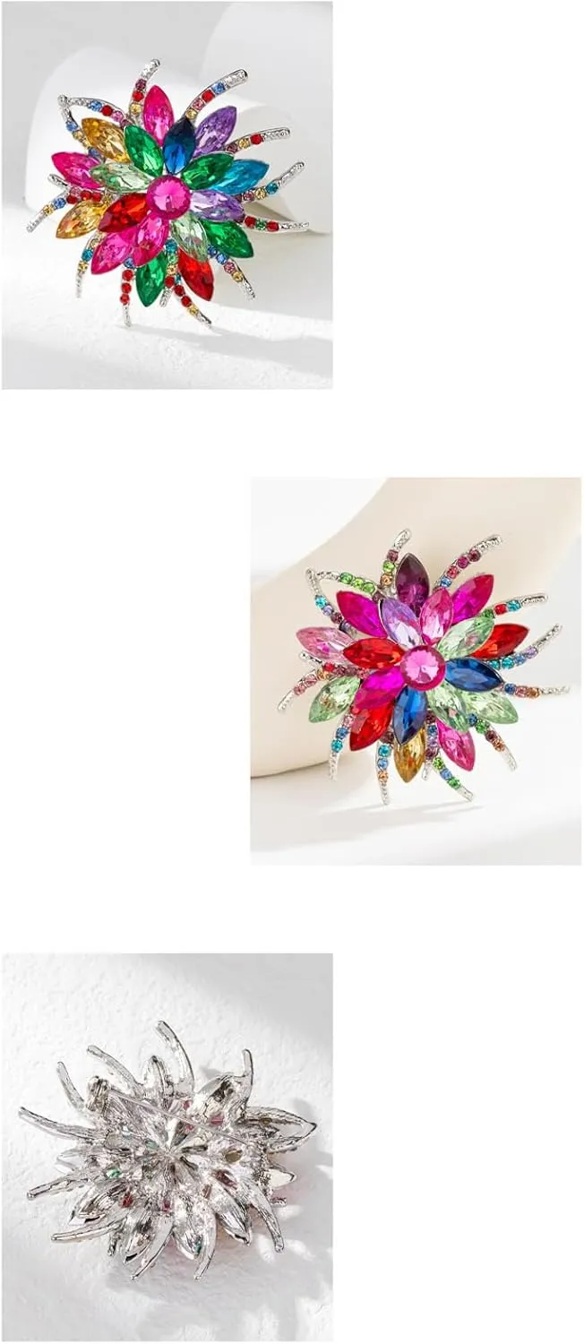 Rhinestone Sunflower Brooch Pin Red Pink Flower Brooch Stylish Crystal Brooch Elegant Clothing Hat Bag Accessories Jewerly for Women