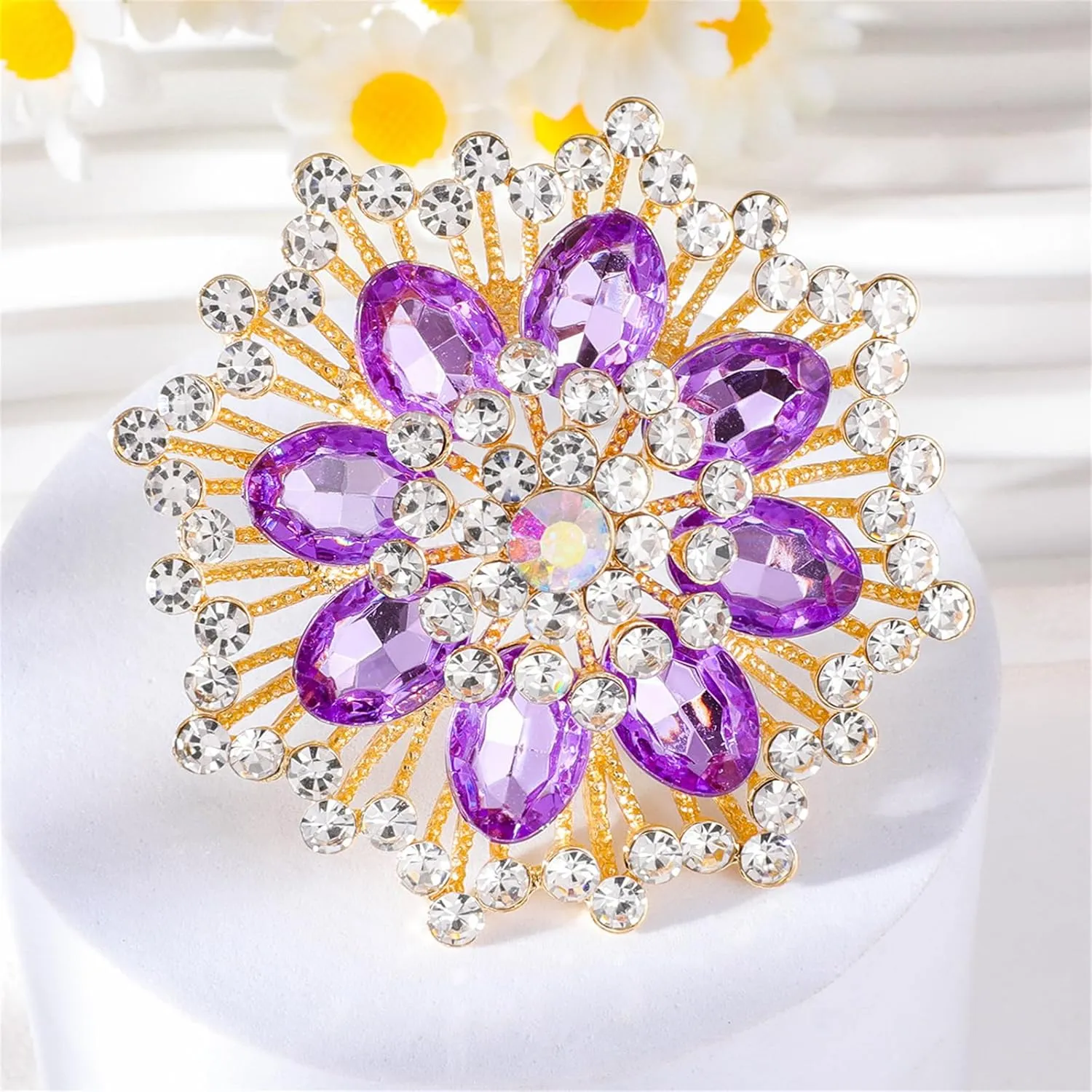 Rhinestone Sunflower Brooch Pin Red Pink Flower Brooch Stylish Crystal Brooch Elegant Clothing Hat Bag Accessories Jewerly for Women