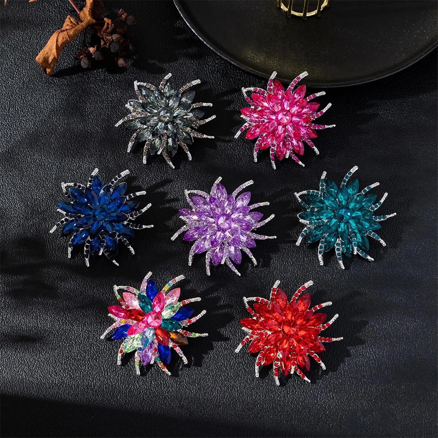 Rhinestone Sunflower Brooch Pin Red Pink Flower Brooch Stylish Crystal Brooch Elegant Clothing Hat Bag Accessories Jewerly for Women