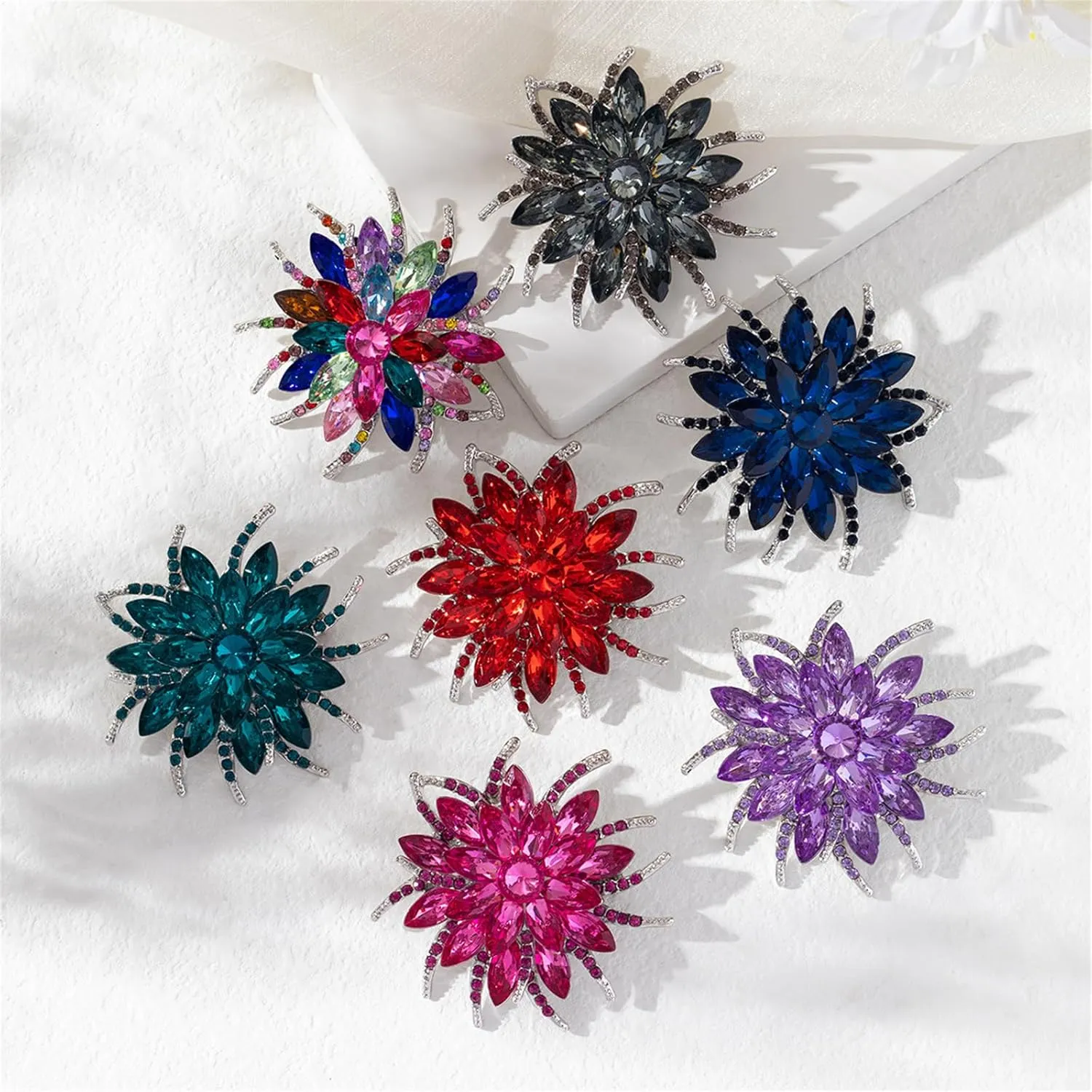 Rhinestone Sunflower Brooch Pin Red Pink Flower Brooch Stylish Crystal Brooch Elegant Clothing Hat Bag Accessories Jewerly for Women