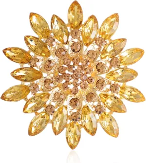 Rhinestone Sunflower Brooch Pin Red Pink Flower Brooch Stylish Crystal Brooch Elegant Clothing Hat Bag Accessories Jewerly for Women