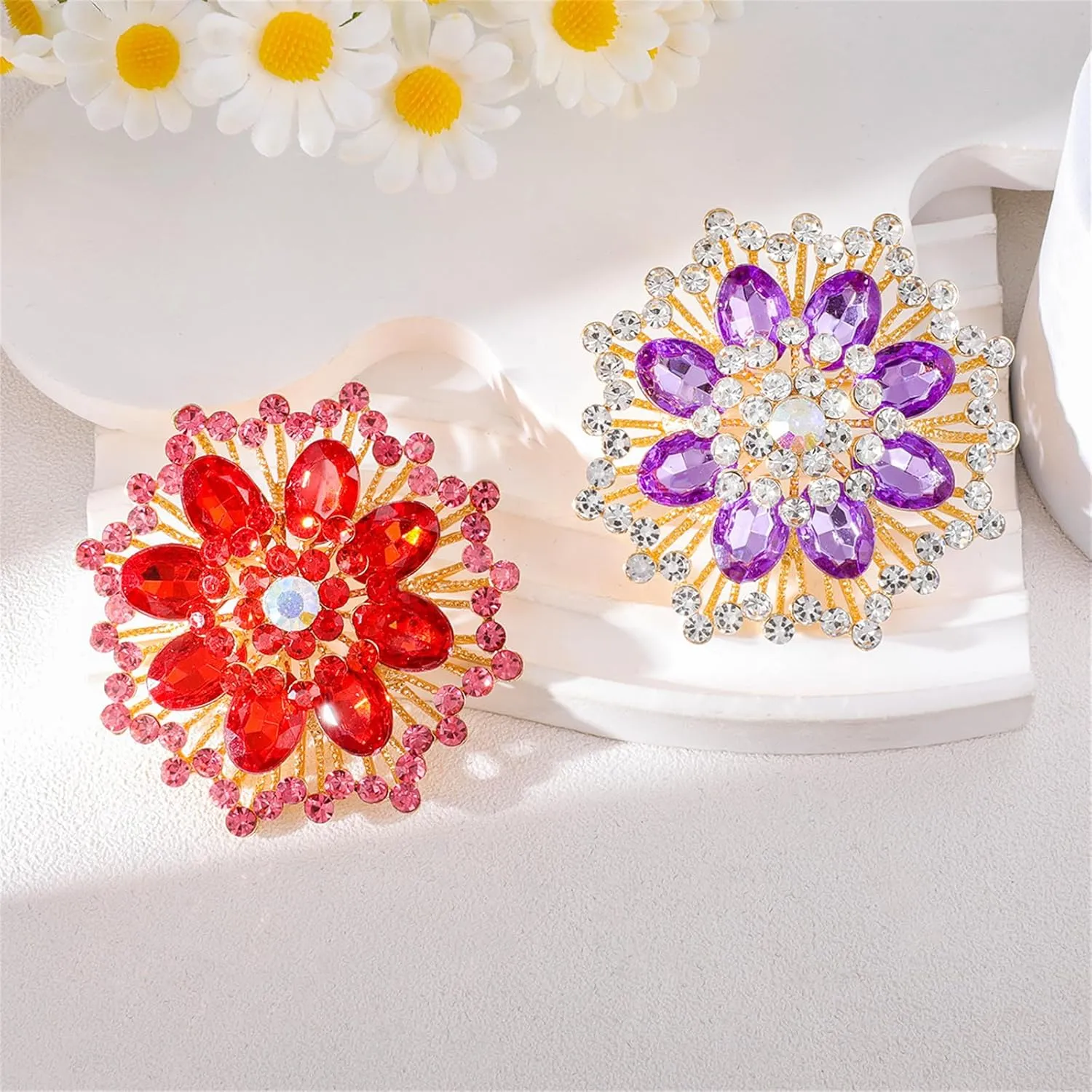 Rhinestone Sunflower Brooch Pin Red Pink Flower Brooch Stylish Crystal Brooch Elegant Clothing Hat Bag Accessories Jewerly for Women