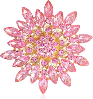 Rhinestone Sunflower Brooch Pin Red Pink Flower Brooch Stylish Crystal Brooch Elegant Clothing Hat Bag Accessories Jewerly for Women