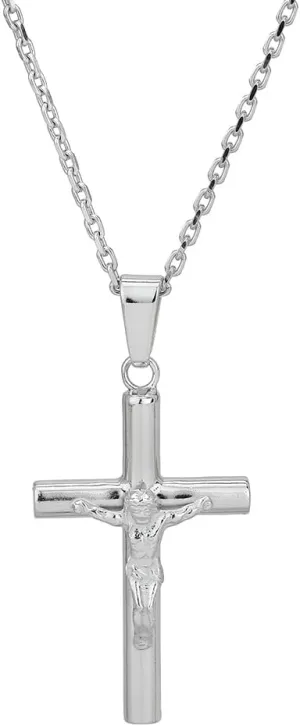 Rhodium Plated 925 Sterling Silver Jewelry - Handcrafted Religious Cross Crucifix Pendant Necklace for Men and Women - Stylish Ornament for Adults - 23x48mm
