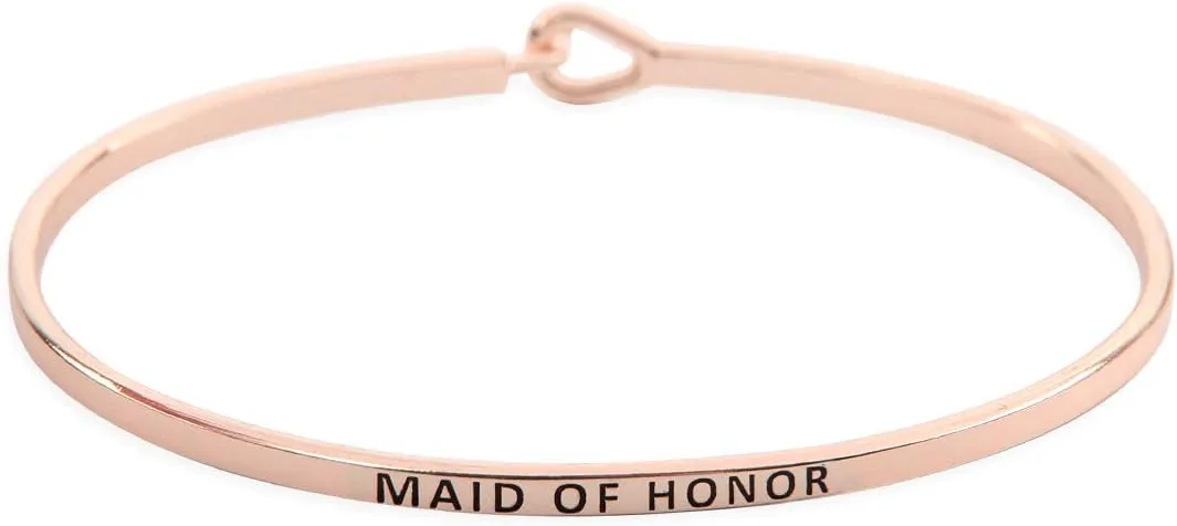 RIAH FASHION Inspirational Letter Bar Metallic Bangle - Positive Message Engraved Delicate Simple Cuff Bracelets Wifey, Best Friend, Mom, Bridesmaid, Valentine's Gift