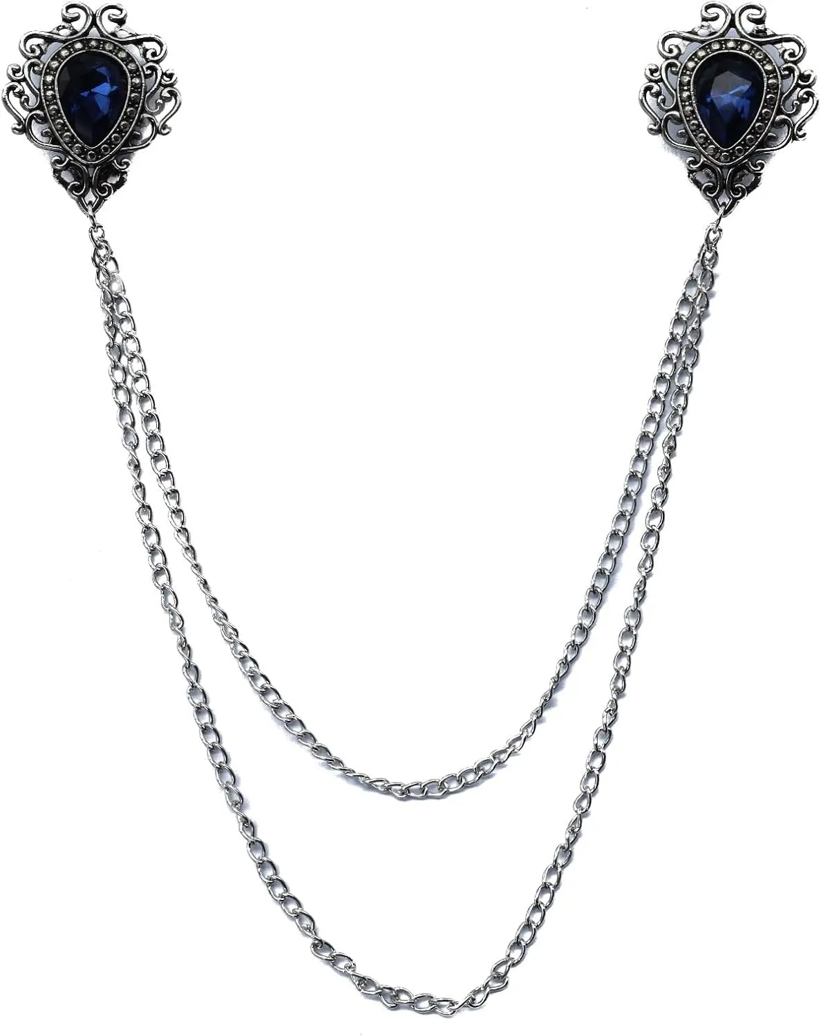 ROFARSO Vintage Elegance: Dual Rhinestone Teardrop Collar Chain Brooch By ROFARSO Brooch Pins
