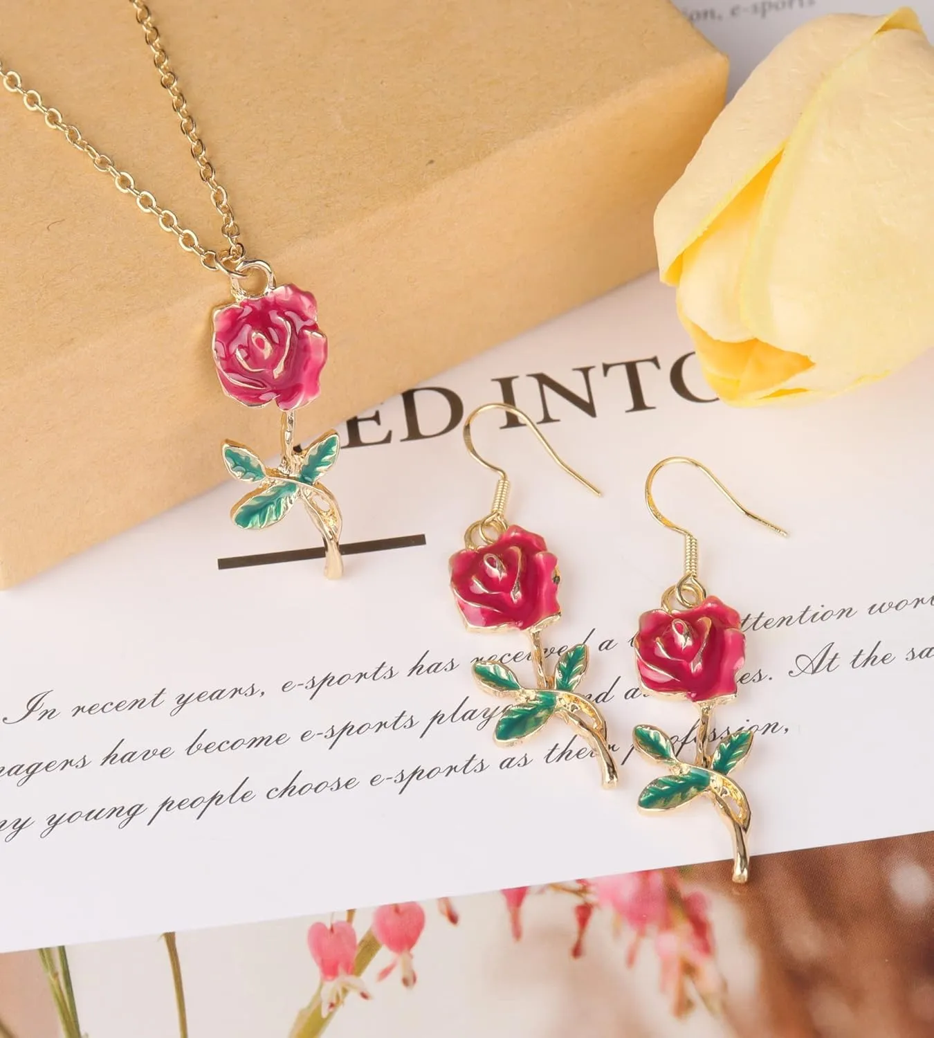 Rose Flower Earrings for Women, Fashion and Romantic Vintage Rose Pendant Earrings Precious Dainty Jewelry Gift for Women Girls Mother Wife Sister Daughte