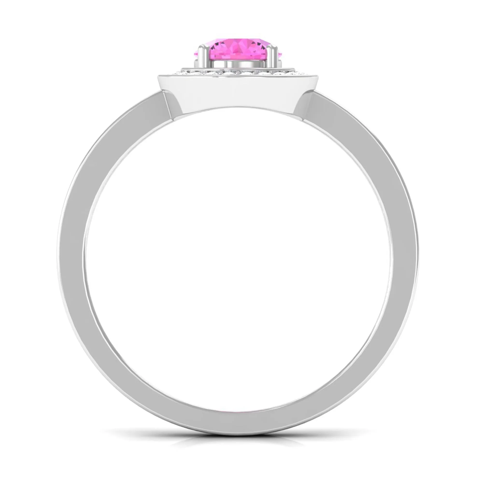 Round Pink Sapphire Floating Halo Engagement Ring with Diamond