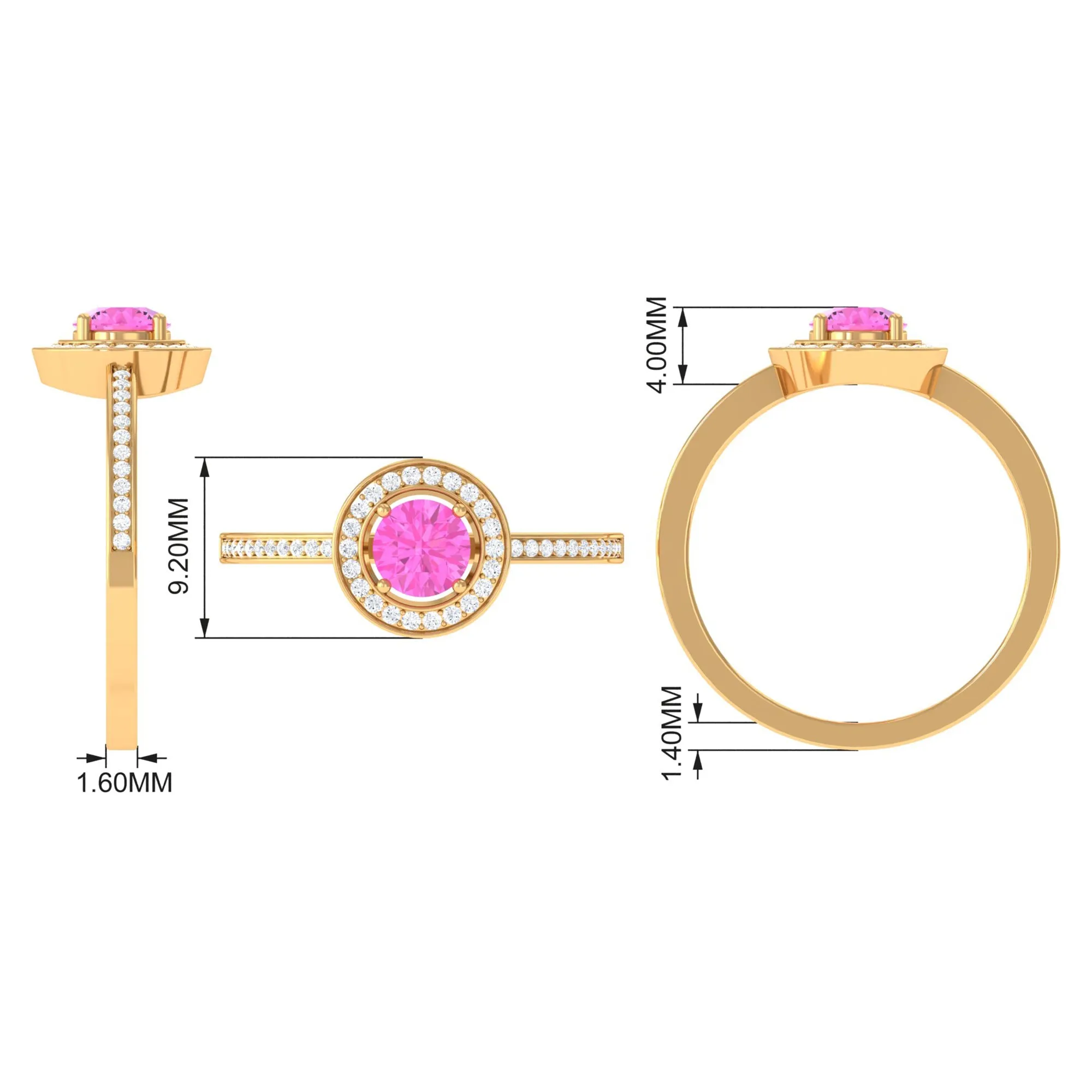 Round Pink Sapphire Floating Halo Engagement Ring with Diamond