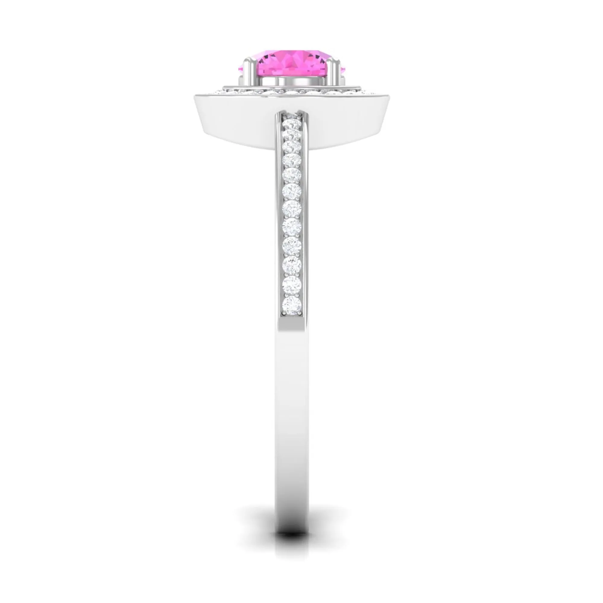 Round Pink Sapphire Floating Halo Engagement Ring with Diamond