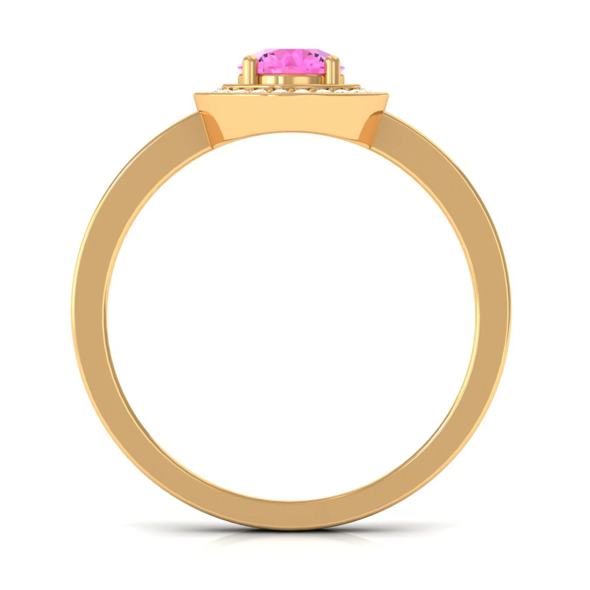 Round Pink Sapphire Floating Halo Engagement Ring with Diamond