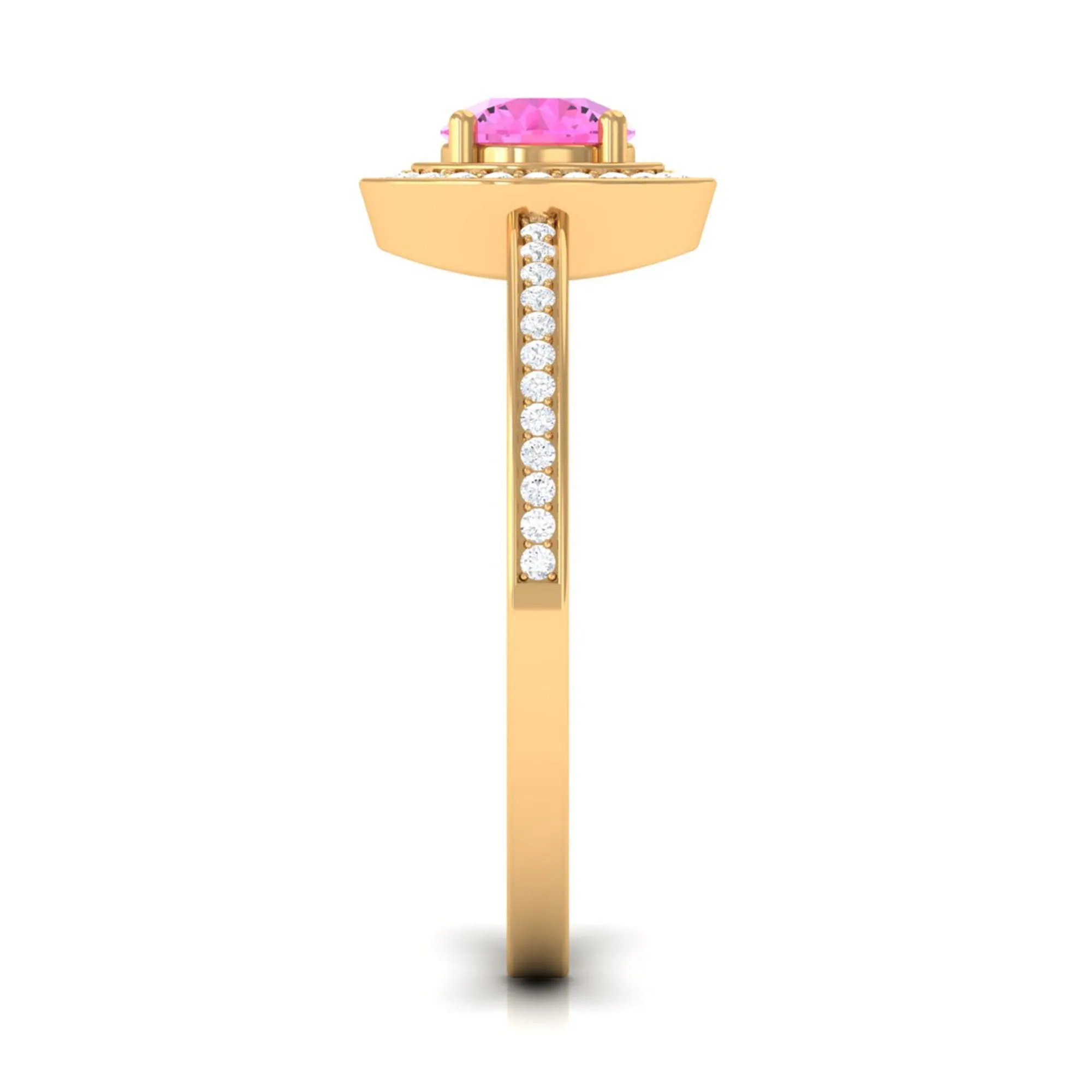 Round Pink Sapphire Floating Halo Engagement Ring with Diamond