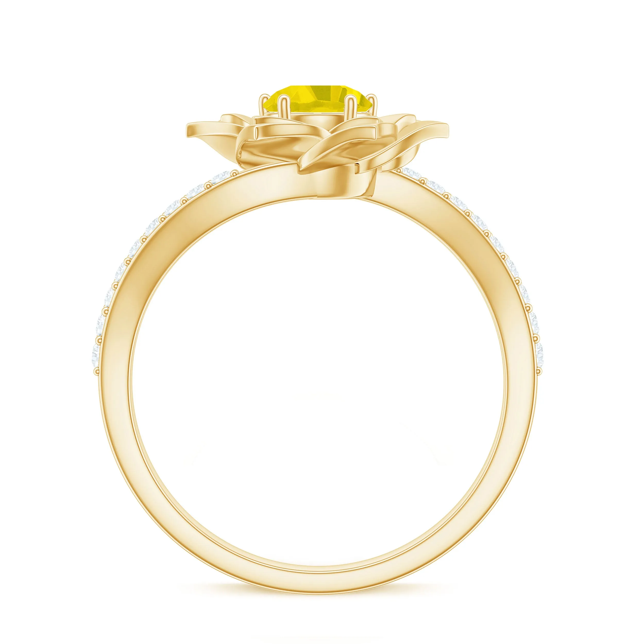 Round Yellow Sapphire Flower Bypass Ring with Diamond