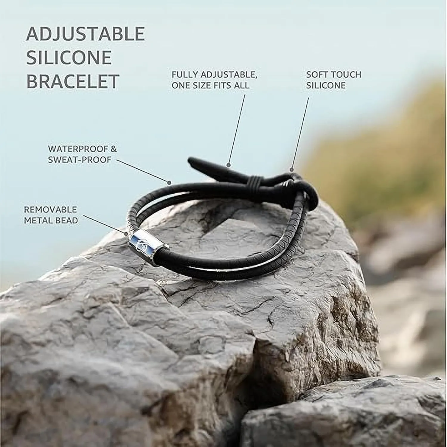 Rowdy Parrot FlexTech Adjustable Silicone Rope Bracelet: Waterproof, Sweatproof, Sunproof, Minimalist Surf, Golf Jewelry for Men - One Size Fits All