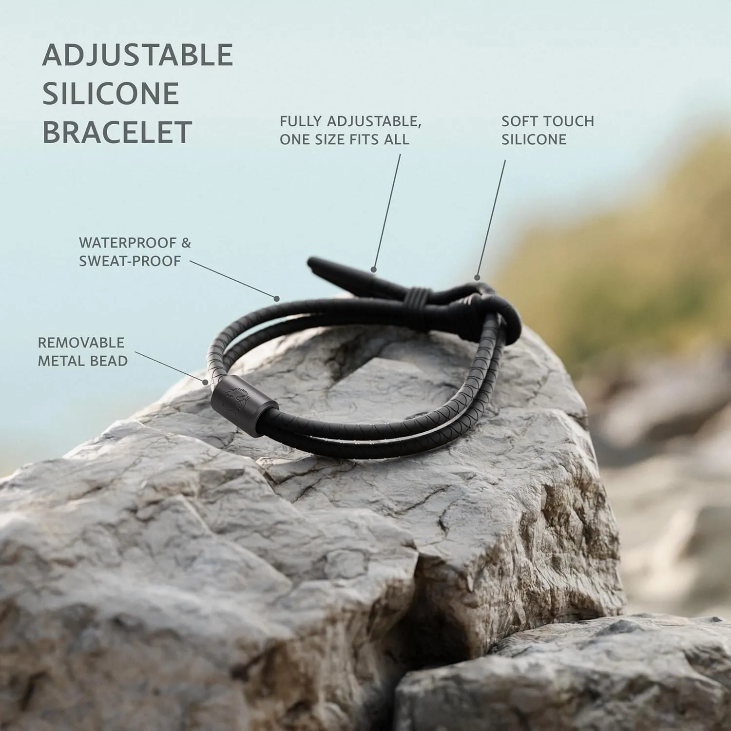 Rowdy Parrot FlexTech Adjustable Silicone Rope Bracelet: Waterproof, Sweatproof, Sunproof, Minimalist Surf, Golf Jewelry for Men - One Size Fits All