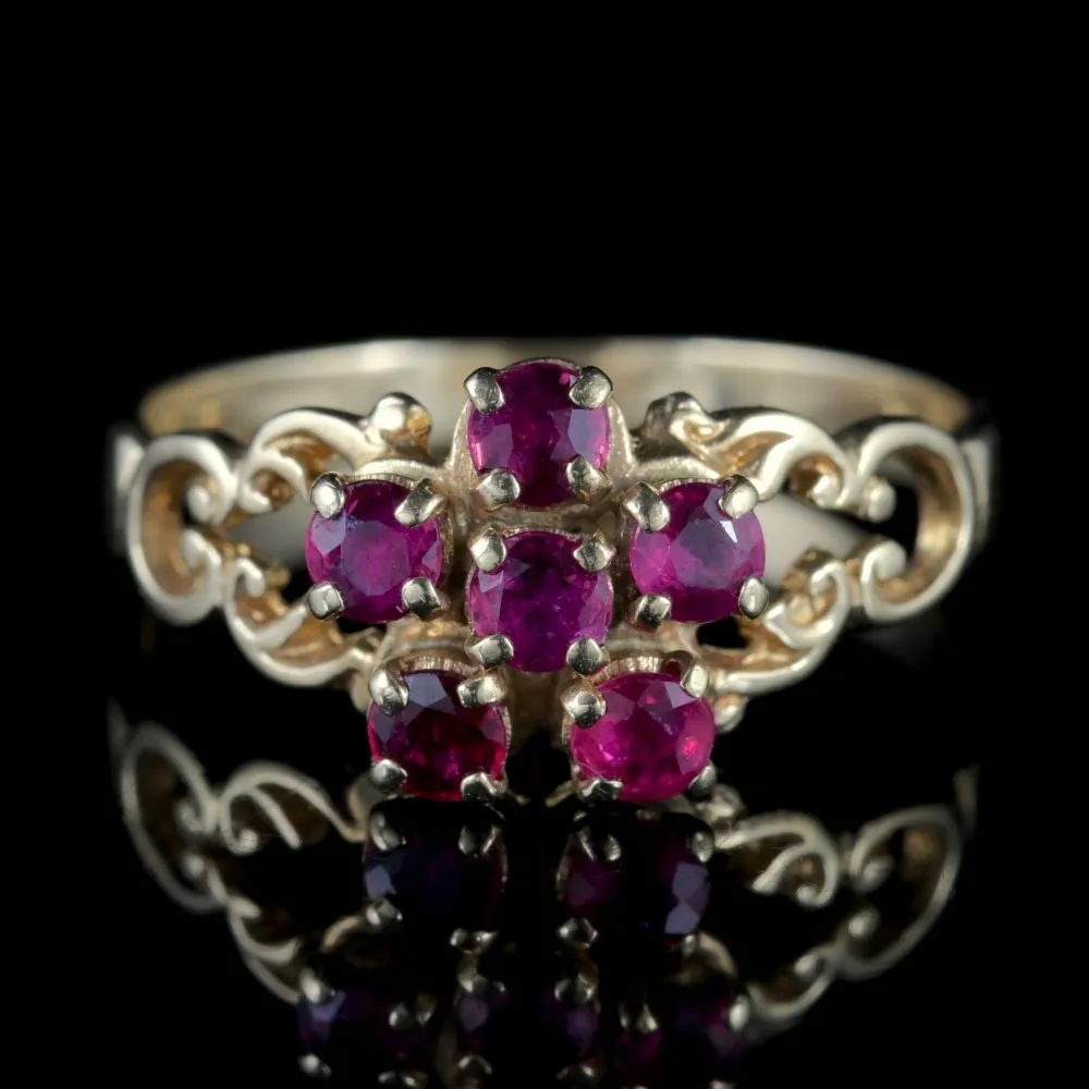 Ruby Cluster Ring 9Ct Yellow Gold