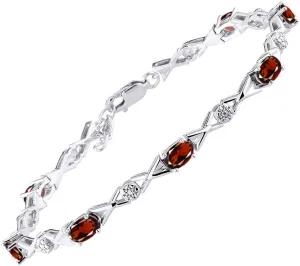 Rylos Bracelets for Women 925 Sterling Silver XOXO Hugs & Kisses Tennis Bracelet Gemstone & Genuine Diamonds Adjustable to Fit 7"-8" Wrist, 10-6X4MM Garnet Jewelry for Women Friendship
