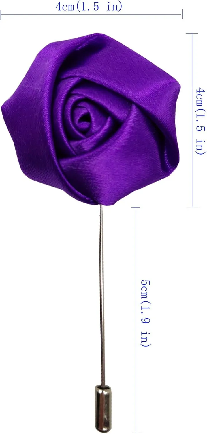 Sanrich Rose Boutonniere Men's Lapel Pins Satin Flower 12 Pack Groom Wedding Boutonniere Suit Brooch Outfit Accessories