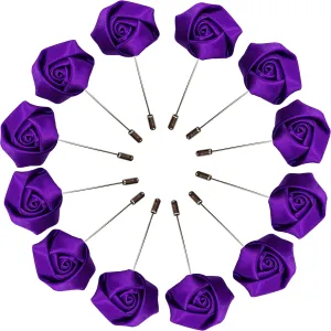 Sanrich Rose Boutonniere Men's Lapel Pins Satin Flower 12 Pack Groom Wedding Boutonniere Suit Brooch Outfit Accessories