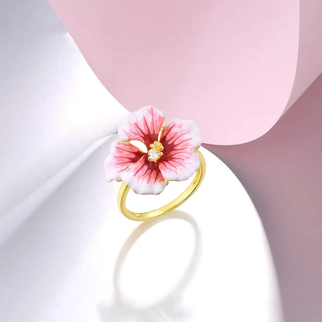 Santuzza 925 Sterling Silver Enamel Flower Statement Ring for Women