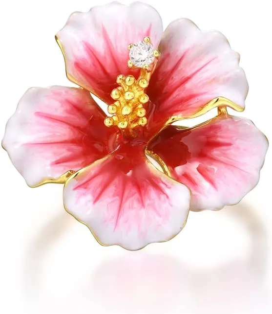 Santuzza 925 Sterling Silver Enamel Flower Statement Ring for Women