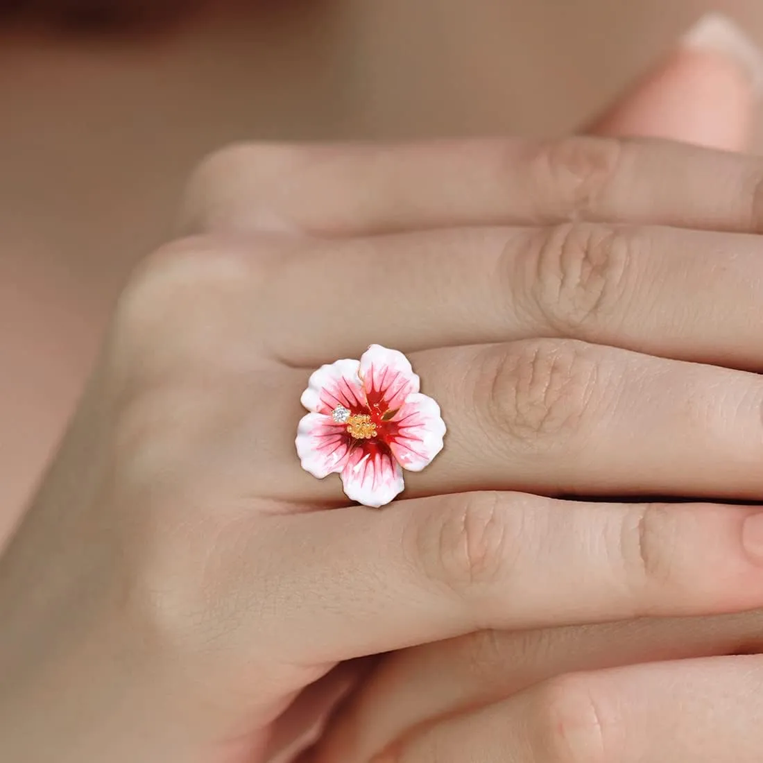 Santuzza 925 Sterling Silver Enamel Flower Statement Ring for Women
