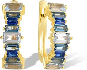 Santuzza 925 Sterling Silver Rectangle Gemstone Geometric Dangle Earrings for Women