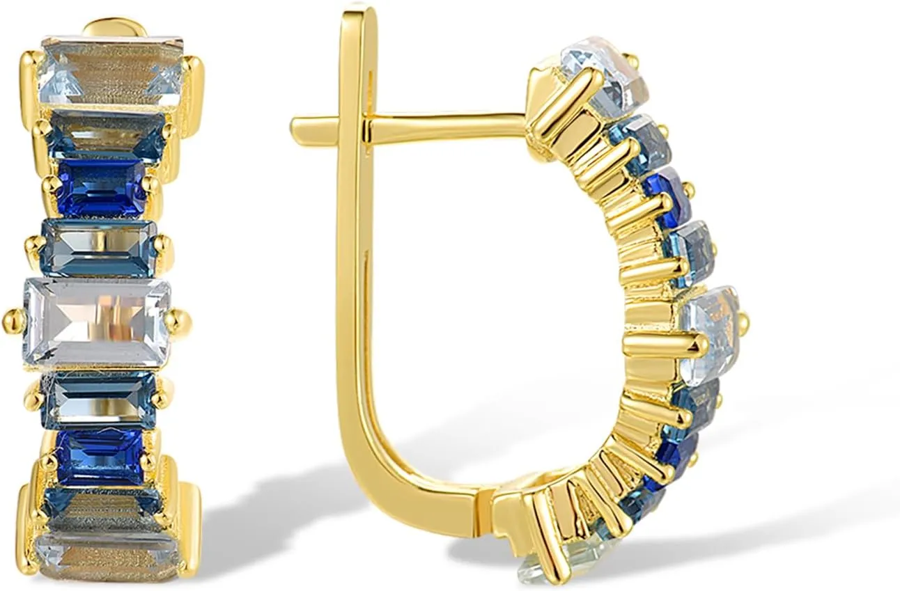 Santuzza 925 Sterling Silver Rectangle Gemstone Geometric Dangle Earrings for Women