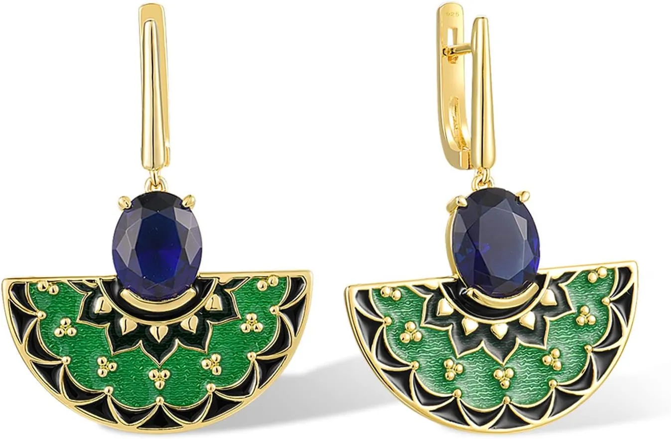 Santuzza 925 Sterling Silver Sector Shape Enamel Gemstone Dangle Earrings for Women