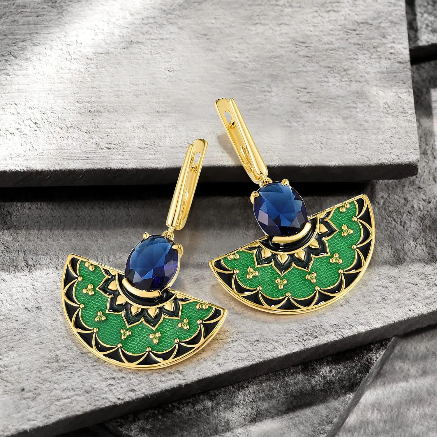 Santuzza 925 Sterling Silver Sector Shape Enamel Gemstone Dangle Earrings for Women