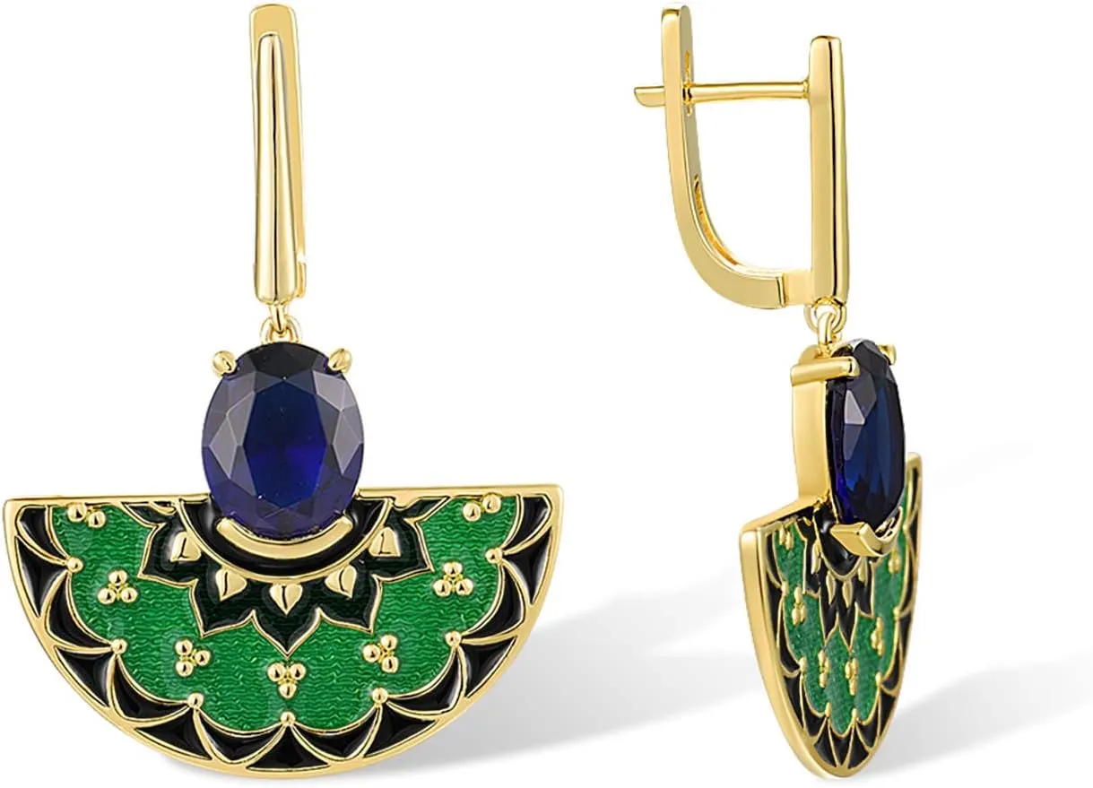 Santuzza 925 Sterling Silver Sector Shape Enamel Gemstone Dangle Earrings for Women