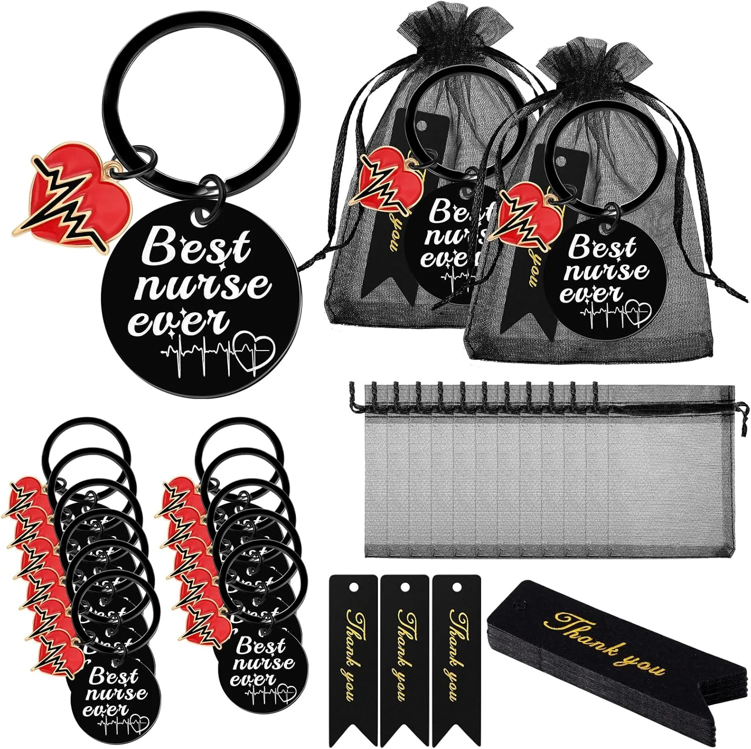 Sasylvia 36 Pcs Nurse Gifts Nurse Keychain with Organza Bags and Tag Medical Assistant Graduation Appreciation Nurse Day Gift(Stylish)