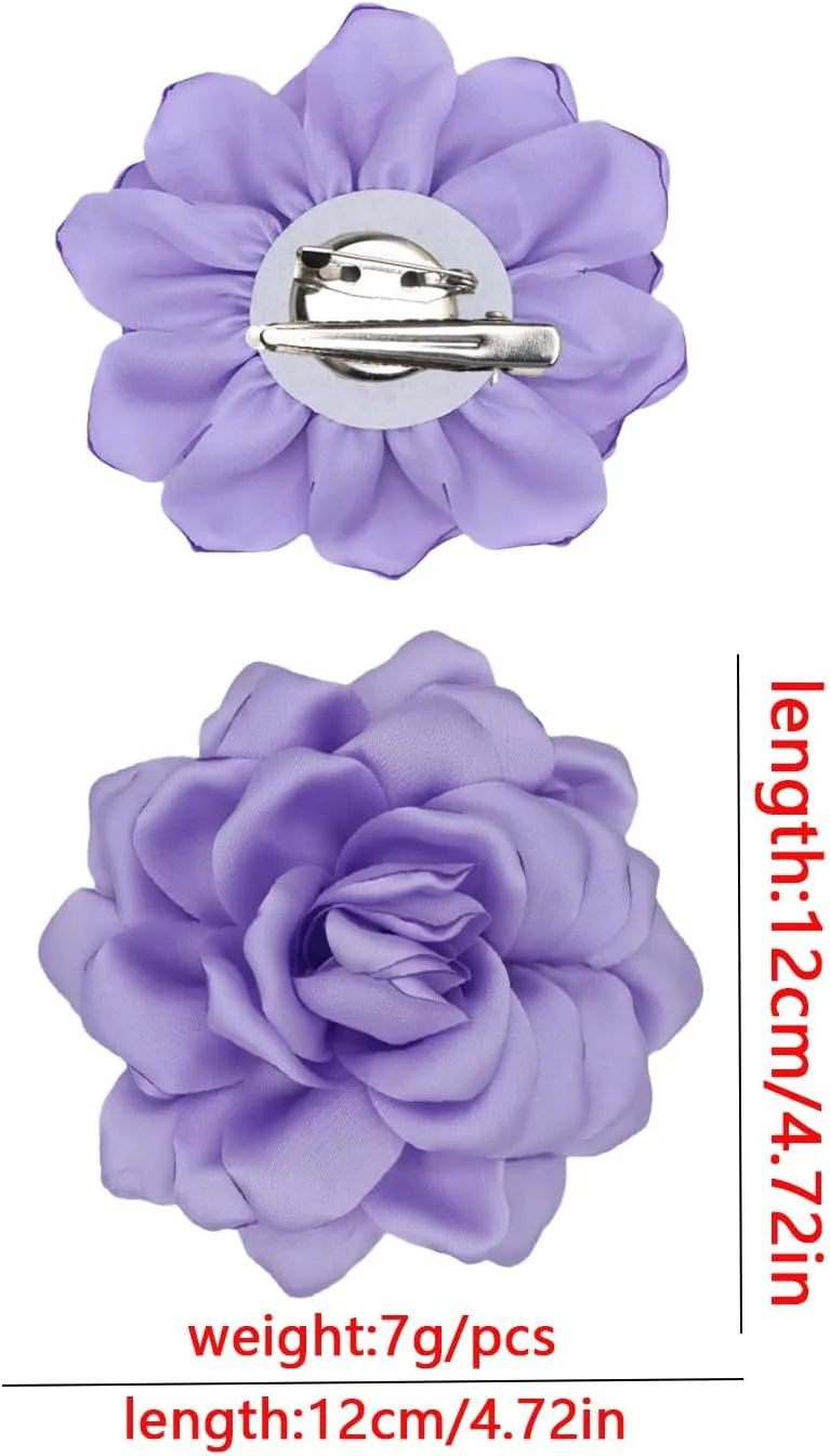 Satin Fabric Rose Flower Brooches - Handmade Floral Accessory for Wedding Party Dance Banquet Ceremony - Size: 4.72in