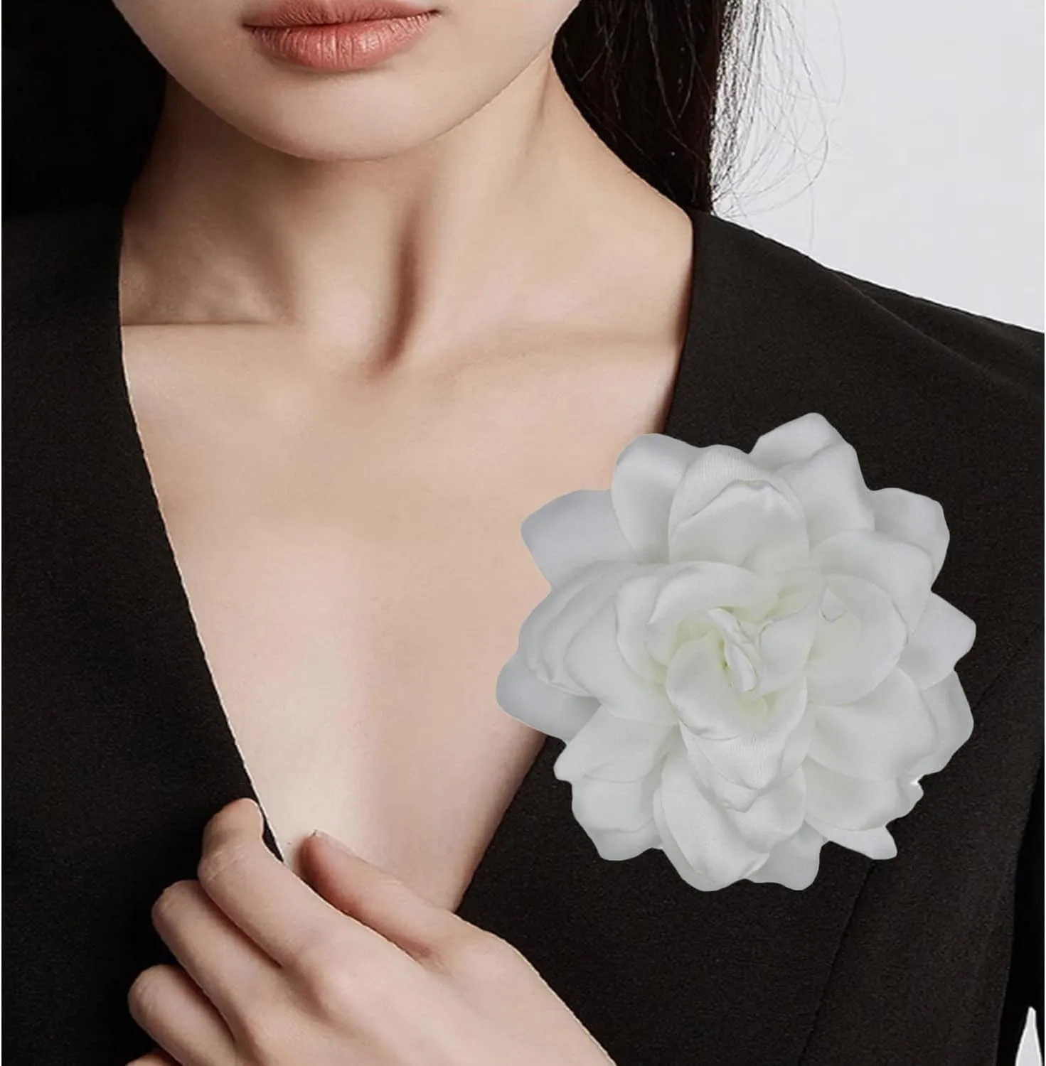Satin Fabric Rose Flower Brooches - Handmade Floral Accessory for Wedding Party Dance Banquet Ceremony - Size: 4.72in