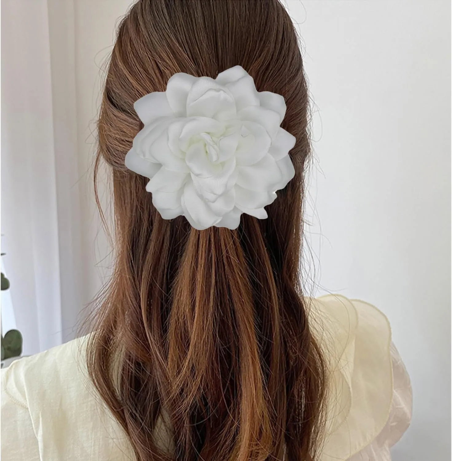 Satin Fabric Rose Flower Brooches - Handmade Floral Accessory for Wedding Party Dance Banquet Ceremony - Size: 4.72in