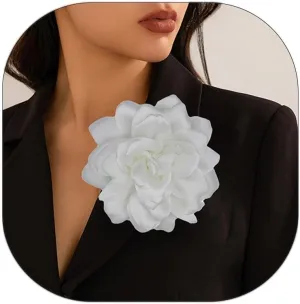Satin Fabric Rose Flower Brooches - Handmade Floral Accessory for Wedding Party Dance Banquet Ceremony - Size: 4.72in