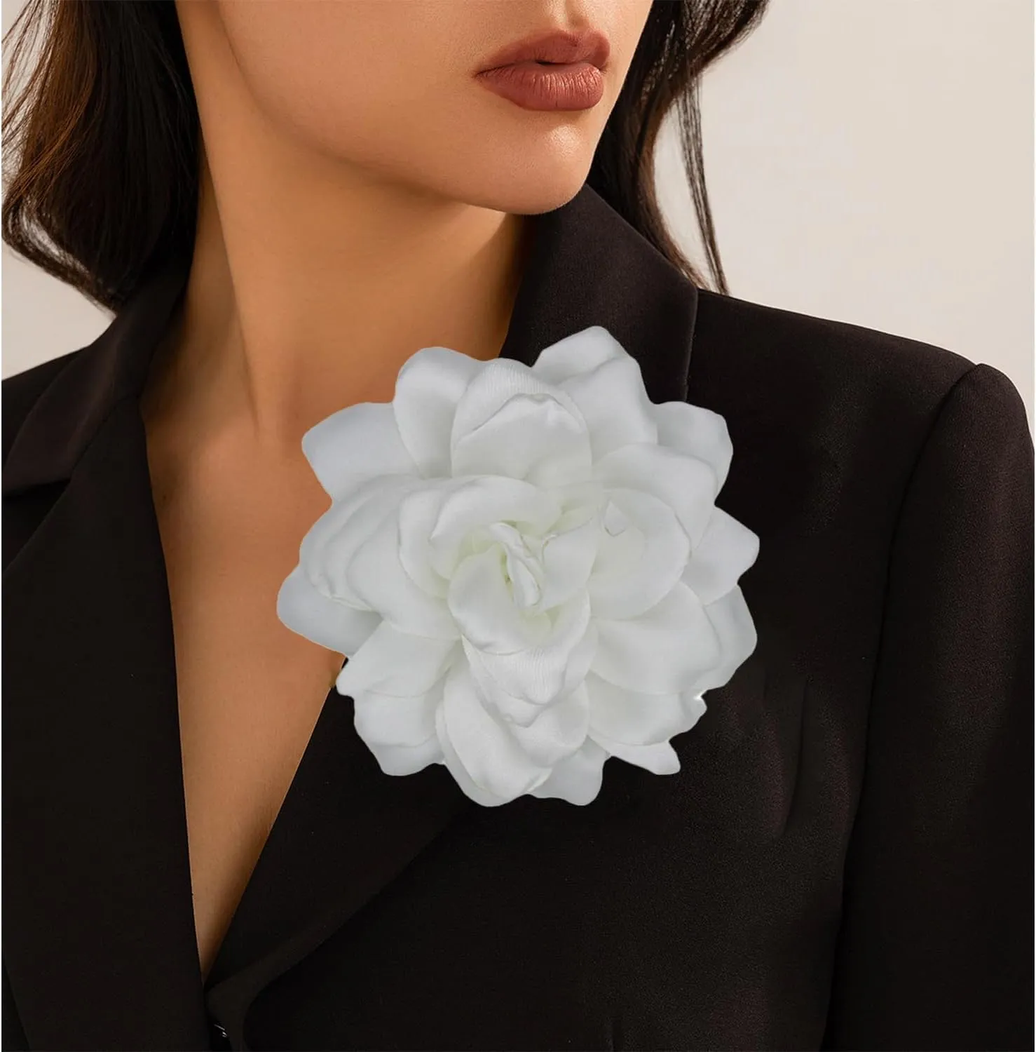 Satin Fabric Rose Flower Brooches - Handmade Floral Accessory for Wedding Party Dance Banquet Ceremony - Size: 4.72in