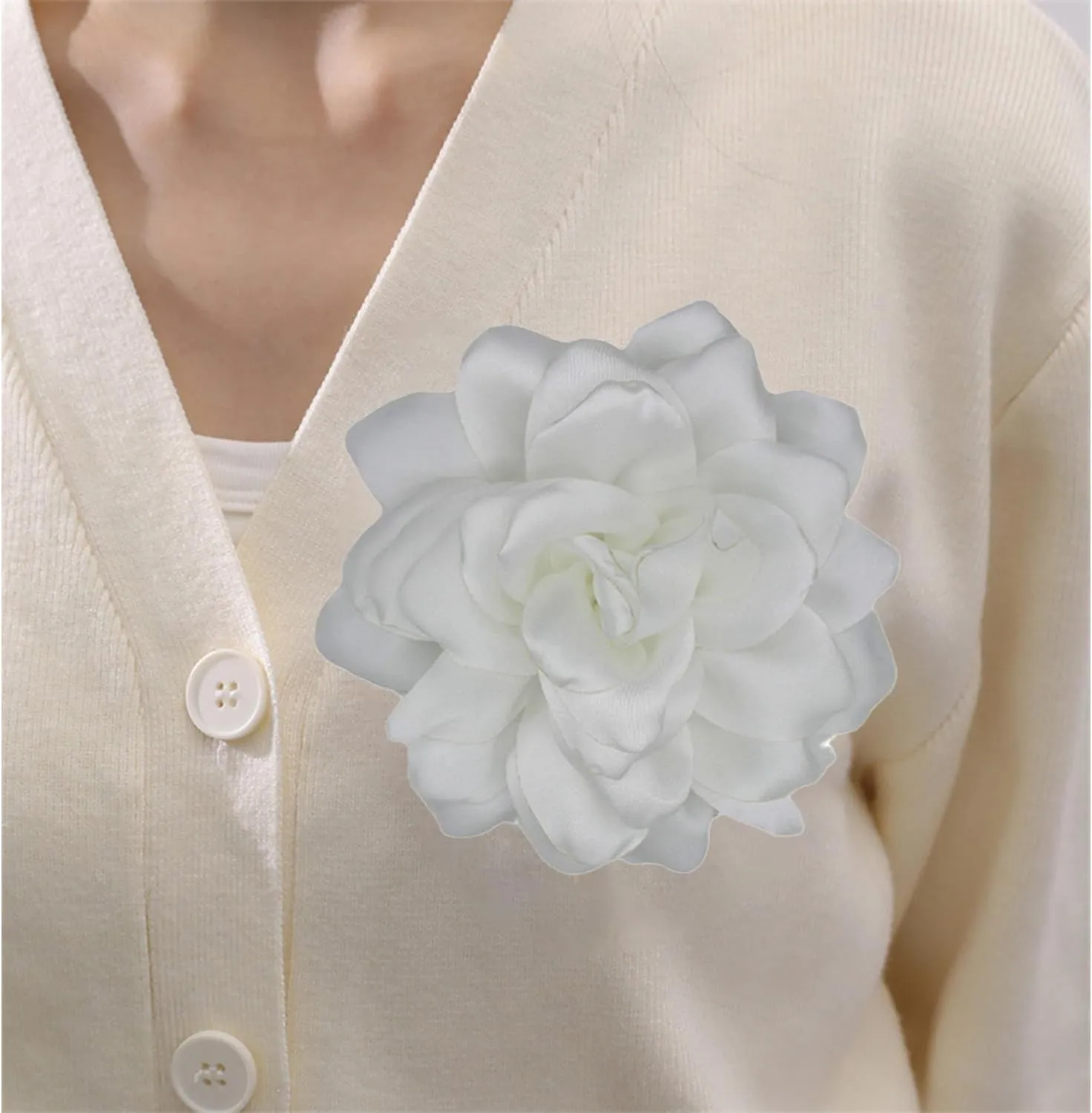 Satin Fabric Rose Flower Brooches - Handmade Floral Accessory for Wedding Party Dance Banquet Ceremony - Size: 4.72in