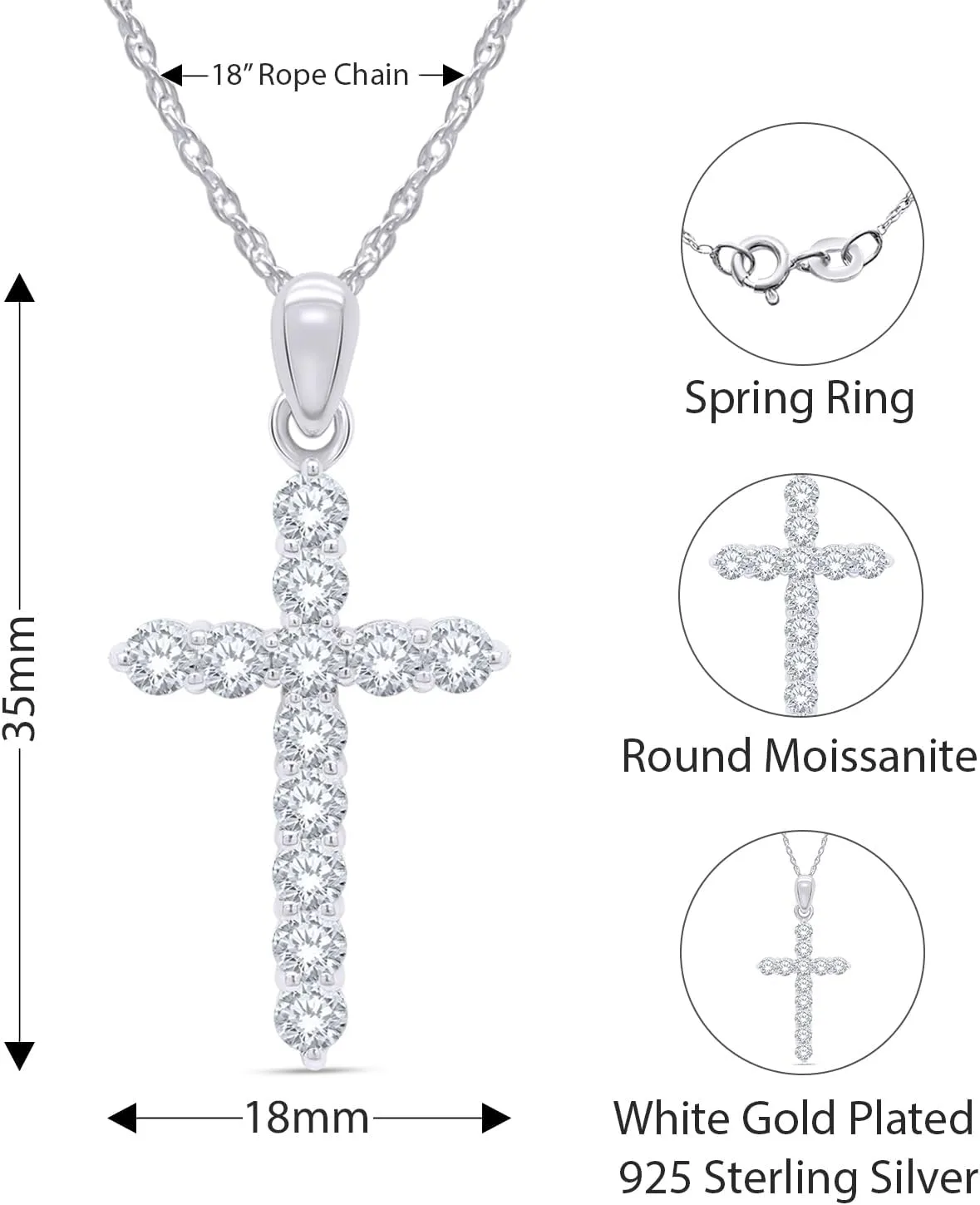 SAVEARTH DIAMONDS 1 1/10 Carat Round Cut Lab Created Moissanite Diamond Cross Pendant Necklace In 14K Gold Over Sterling Silver Jewelry For Women With 18" Chain(VVS1 Clarity, 1.10 Cttw)