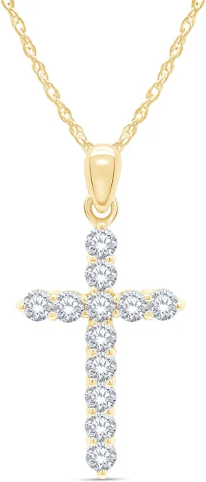 SAVEARTH DIAMONDS 1 1/10 Carat Round Cut Lab Created Moissanite Diamond Cross Pendant Necklace In 14K Gold Over Sterling Silver Jewelry For Women With 18" Chain(VVS1 Clarity, 1.10 Cttw)