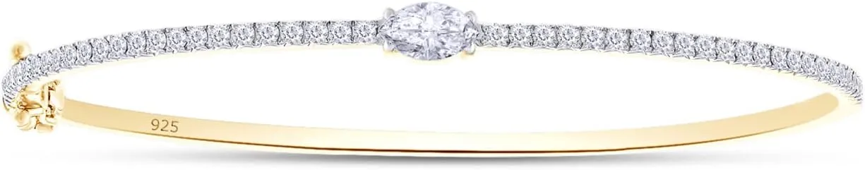 SAVEARTH DIAMONDS 1 1/3 To 1 2/3 CT Marquise & Round Cut Lab Created Moissanite Diamond Tennis Bangl Bracelet For Women In 14K Gold Over Sterling Silver Size-6 to 9 Inch,(VVS1 Clarity,1.30 To 1.65 CT)