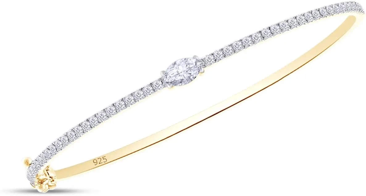 SAVEARTH DIAMONDS 1 1/3 To 1 2/3 CT Marquise & Round Cut Lab Created Moissanite Diamond Tennis Bangl Bracelet For Women In 14K Gold Over Sterling Silver Size-6 to 9 Inch,(VVS1 Clarity,1.30 To 1.65 CT)
