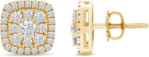 SAVEARTH DIAMONDS 1 1/4 Carat Round Cut Moissanite Diamond & Lab Grown Diamond Cushion Frame Halo Cluster Stud Earrings In 14k Gold Over Sterling Silver (1.25 Cttw)