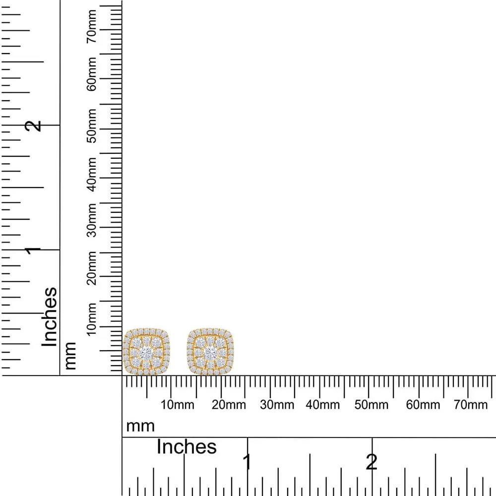 SAVEARTH DIAMONDS 1 1/4 Carat Round Cut Moissanite Diamond & Lab Grown Diamond Cushion Frame Halo Cluster Stud Earrings In 14k Gold Over Sterling Silver (1.25 Cttw)
