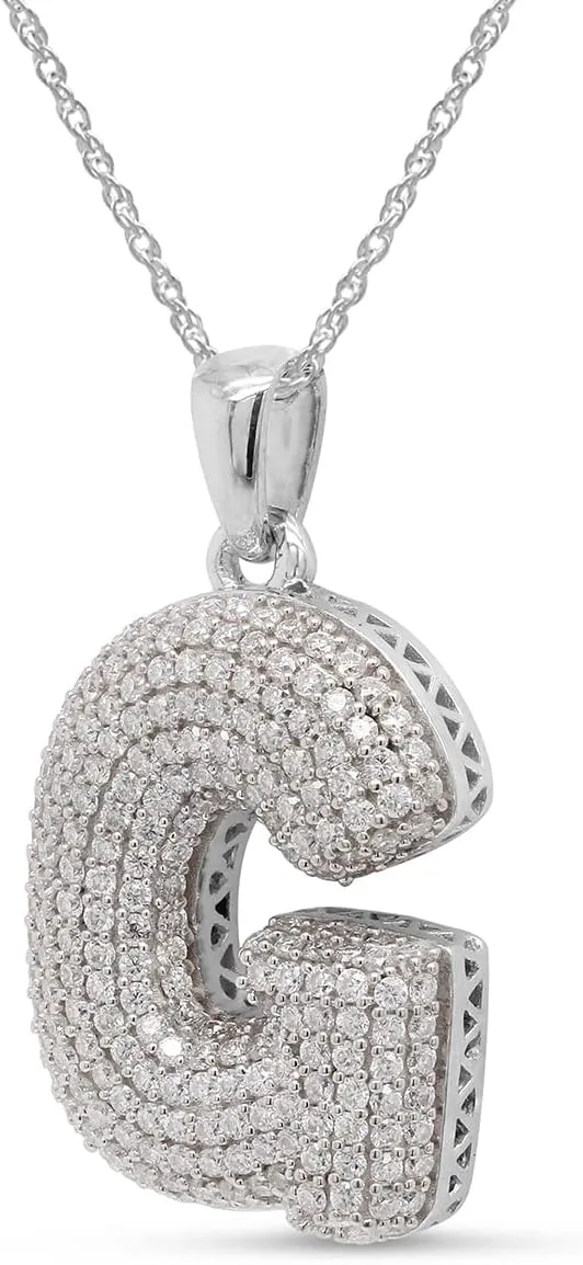 SAVEARTH DIAMONDS 1 1/8 Carat Round Cut Lab Created Moissanite Diamond Initial Bubble Letter G Pendant Necklace In 14k Gold Over Sterling Silver With 18" Chain (VVS1, 1.13 Cttw)