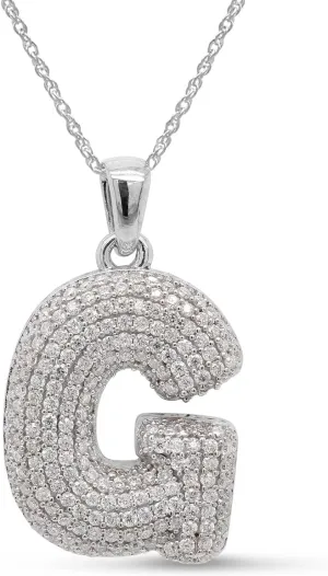 SAVEARTH DIAMONDS 1 1/8 Carat Round Cut Lab Created Moissanite Diamond Initial Bubble Letter G Pendant Necklace In 14k Gold Over Sterling Silver With 18" Chain (VVS1, 1.13 Cttw)