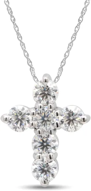 SAVEARTH DIAMONDS 1/2 Carat Round Cut Lab Created Moissanite Diamond Cross Pendant Necklace In 14K Gold Over Sterling Silver Jewelry For Women With 18" Chain (VVS1 Clarity, 0.50 Cttw)