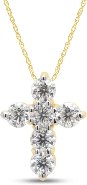 SAVEARTH DIAMONDS 1/2 Carat Round Cut Lab Created Moissanite Diamond Cross Pendant Necklace In 14K Gold Over Sterling Silver Jewelry For Women With 18" Chain (VVS1 Clarity, 0.50 Cttw)