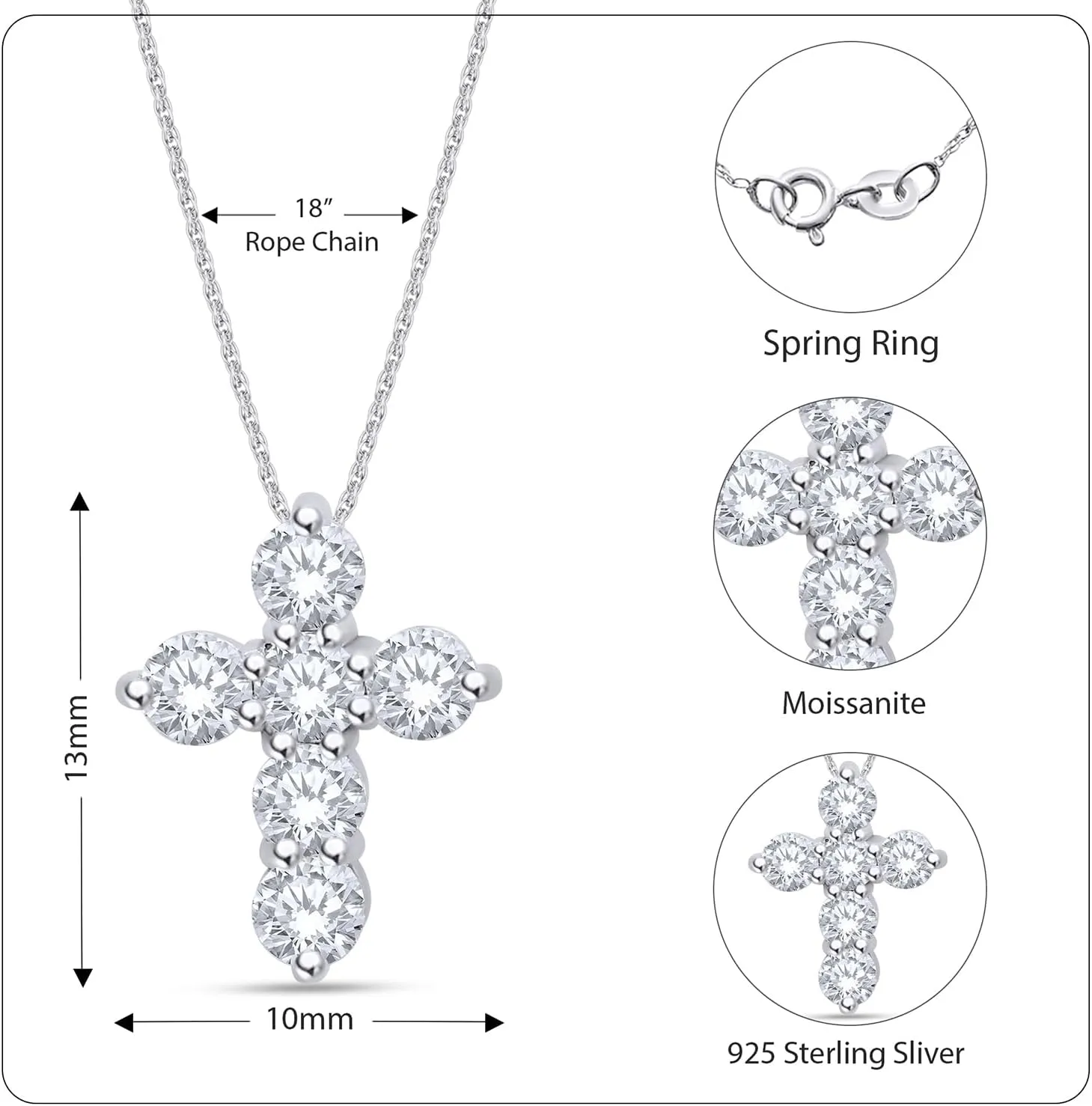 SAVEARTH DIAMONDS 1/2 Carat Round Cut Lab Created Moissanite Diamond Cross Pendant Necklace In 14K Gold Over Sterling Silver Jewelry For Women With 18" Chain (VVS1 Clarity, 0.50 Cttw)